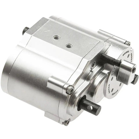 Rugged RC Transmission Gearbox For D90 And Axial SCX10 One Tenth Crawler Metal 2 Speed Transfer Case Upgrade Part High Strength Shell Sand And Impact Resistant For Better Climbing And Acceleration, silver metal housing