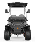 Front view of a slick electric golf cart built with a beefy 48V 5KW AC motor and workhorse 100Ah battery cruising smoothly.