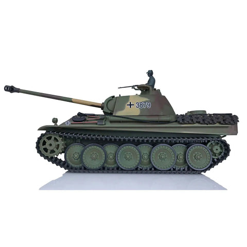 Side view of 1 16th Scale Panther G RC Tank With Infrared Combat And Hull Recoil, 2 4G Radio, highlighted details, plastic version.