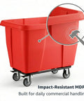 Close-up of Heavy Duty 500 Pound Rolling Trash Can With 8 Cubic Foot Capacity, featuring impact-resistant MDPE material.