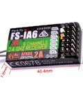6 Channel RC Receiver With Dual Antennas PPM Output And IBus Port AFHDS2A, dimensions 40.4mm x 21.1mm, compact design