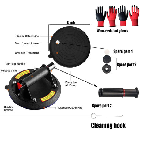 2 Pack 880 Lb Glass Lift Suction Cups 8 Inch Double Thickness Vacuum Cups With Real Time Pressure Gauge for Safe Handling