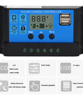 Front view of Powerful 12V 24V PWM Solar Controller With LCD Display And USB Output, 100A MPPT Style Solar Charger for RVs