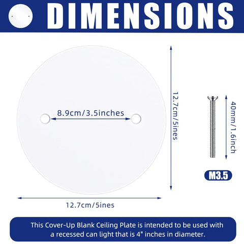 Dimensions of Six Pack White Round Ceiling Cover Plates With M3.5 Screws 5 Inch Blank Junction Box Covers
