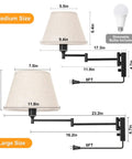 Plug In Wall Sconce With Remote Dimmer And Adjustable Color Temperature 2700K To 6500K, Swing Arm, 11.8 Inch Beige Fabric Shade