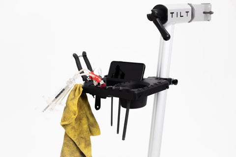 Universal Bicycle Repair Stand Tool Tray With Adjustable Work Surface Attaches To Any Repair Stand Keeps Tools Phone Drink And Rag Handy