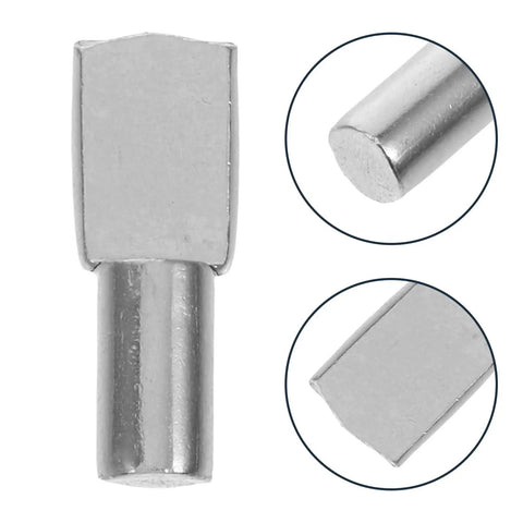 Close-up of 150 Pcs Stainless Steel Shelf Pins 5mm Invisible Mount for wood and glass shelves, sleek and stable support.