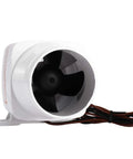 Heavy Duty Inline Marine Bilge Blower Fan DC 12 Volt 130 Cfm Slick White Abs Housing with wires visible from side view.