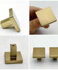 Champagne Bronze Cabinet Knobs Set 10 Pack For Kitchen Cabinets And Drawers, brushed square dresser knobs close-up view.