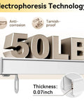 Close-up of Ceiling Curtain Track For Room Divider, Aluminum Ceiling Mount Rail Set With Roller Hooks, White Finish, showcasing 50LB weight capacity, anti-corrosion, tarnish-proof features.