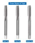 3 Piece Metric Hand Tap Set M8 X 1.25 Taper Plug Bottom Screw Taps High Speed Steel showing taper, plug, bottom taps side by side.