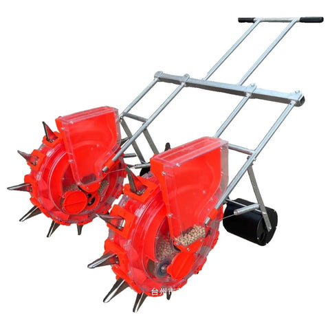 Double Row Hand Push Garden Seeder Roller Seeding And Fertilizer Applicator Manual Seeder Row Planter Handheld Seed Spreader with 8 outlets