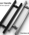 Double Sided H Shaped Sliding Door Handle With Ergonomic Push Pull Grip, Modern Rustic Look Aluminum Construction, black and silver handles