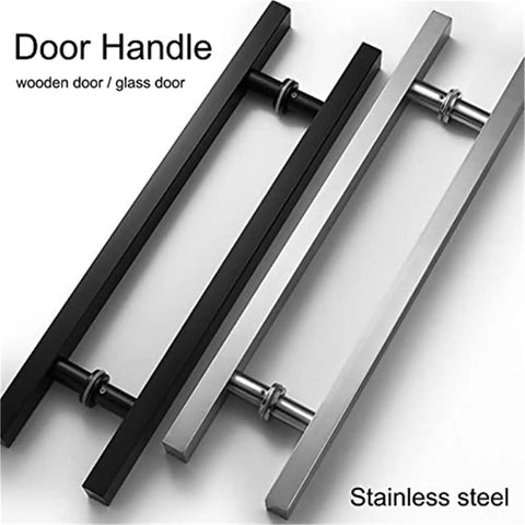 Double Sided H Shaped Sliding Door Handle With Ergonomic Push Pull Grip, Modern Rustic Look Aluminum Construction, black and silver handles