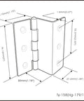 Diagram of Beefy Heavy Duty 3 Fold Retro Chest Hinge Half Surface For Chest Cabinet And Furniture Matte Black 3 Inch By 1.8mm Durable Steel Made In Taiwan 2 Pack Suitable For Heavy Doors with measurements.