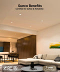 Modern living room with 24 Pack 4 Inch LED Recessed Slim Canless Downlights With Junction Box illuminating ceiling