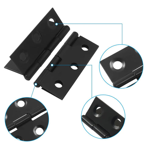 Rock Solid Black Stainless Steel Door Hinges Heavy Duty Butt Folding Design with smooth pivot points and screw holes.