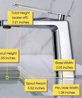 Luxurious Polished Chrome Modern Bathroom Faucet With 1 Hole And Single Handle Brass Body With dimensions labeled