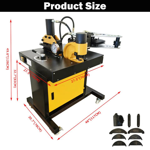 Techtongda 4 In 1 Hydraulic Busbar Bender And Cutter Machine Shearing Punching Electric Processor For Copper Aluminum Heavy Duty Tool Vertical Flat Bending dimensions showing size details in centimeters.