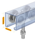 Beam Trolley Assembly With Silent Rollers For 1-3/4 Inch Wide And 2-1/4 Inch Or Taller Rail Hanging Track, steel construction close-up view