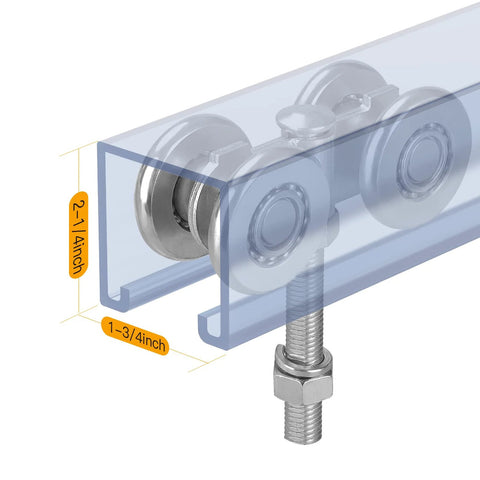 Beam Trolley Assembly With Silent Rollers For 1-3/4 Inch Wide And 2-1/4 Inch Or Taller Rail Hanging Track, steel construction close-up view