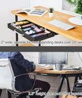 Smooth Operator Under Desk Slide Out Drawer With Split Adjustable Dividers For Pencil And Desk Gear Built For Sit Stand Tables Hassle Free Install Always Tidy Space, shown open with organizational items.