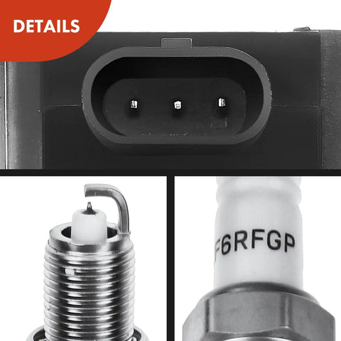 Close-up of Four Ignition Coil Packs And Iridium Spark Plugs For Jeep Compass Patriot, Dodge Journey, Avenger, Caliber, Chrysler 200 And Sebring