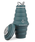 25oz Collapsible Travel Water Bottle with Leakproof Flip Top Lid BPA Free, shown expanded and with lid off