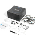 Meteor75 Pro Brushless Whoop Quadcopter kit with O4 Air Unit, 3-in-1 HD FC, 1102 22000KV motors, and 45mm 3-blade props components.