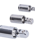 Heavy Duty 3-Piece Universal Joint Socket Adapter Kit For Ratchet Wrenches Made From Heat-Treated Chrome Vanadium Steel With 360 Degree Swivel Action And Impact Proof Design Perfect For Home Garage Auto Repair Jobs, three chrome adapters