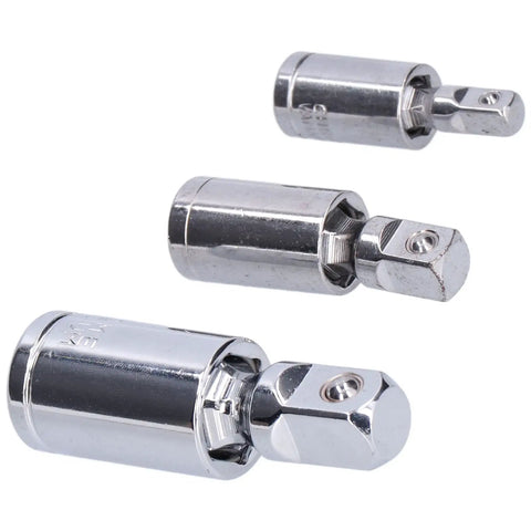 Heavy Duty 3-Piece Universal Joint Socket Adapter Kit For Ratchet Wrenches Made From Heat-Treated Chrome Vanadium Steel With 360 Degree Swivel Action And Impact Proof Design Perfect For Home Garage Auto Repair Jobs, three chrome adapters