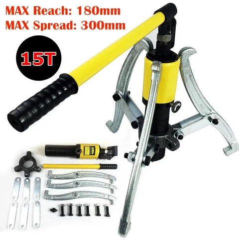 Badass 15 Ton Hydraulic Gear Puller Bearing Separator Set Hub Extractor Garage Tool Kit with metal jaws and case
