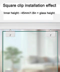 Frameless Sliding Glass Door Track Ceiling Mount Rail Hardware Kit In Aluminum By Pass installed showing square clip effect