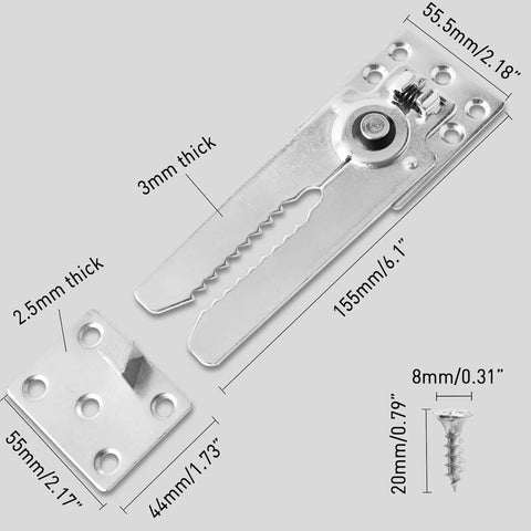 Lock It Down Heavy Duty Sofa Connectors For Sectional Couches With Adjustable Interlocking Brackets and Stainless Steel Screws lying on a grey background.