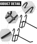 4 Inch Grid Wall Hooks Set 25 Pcs Stainless Steel Grid Panel Hangers, black, details of hook design and construction, front view.