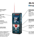GLM 50 C Laser Distance Meter 165 Ft with Backlit Display and Real Time Length, Area and Volume Tools features display details