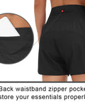 Women's High Waist Running Shorts With Liner For Athletic Training And Hiking Zip Pockets And Back Pocket Secure No Roll Waistband Black