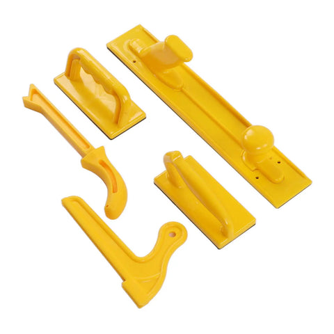 Five Piece Push Block And Push Stick Set With Dual Ergonomic Handles in yellow for easy and safe material feeding on tools