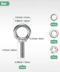 Premium Stainless Steel Eyebolts M10x40mm Solid As A Rock Shoulder Lifting Eye Bolts with nuts and washers in eight pack.