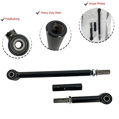 Front Adjustable Track Panhard Bar For Ford F Series 1999 To 2004 F250 F350 Super Duty And 2000 To 2005 Excursion, 2 To 6 Inch Lift Replacement, Forged Steel With Self Lubricating Bushings, Heavy Duty Adjustable Track Bar black steel bar with poly bushings and threaded end