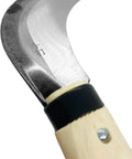 Close-up of Grass Sickle Garden Tool 7.6 Inch Blade, Japanese Style Kama with carbon steel blade and wooden handle