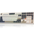 Next Level Full Size Mechanical Gaming Keyboard With Massive 10000 Mah Battery RGB Backlit Dot Matrix Display Wireless Setup For Mac PC Android Killer Reaper Switches Retro White Straight Fire, side view showcasing key layout.