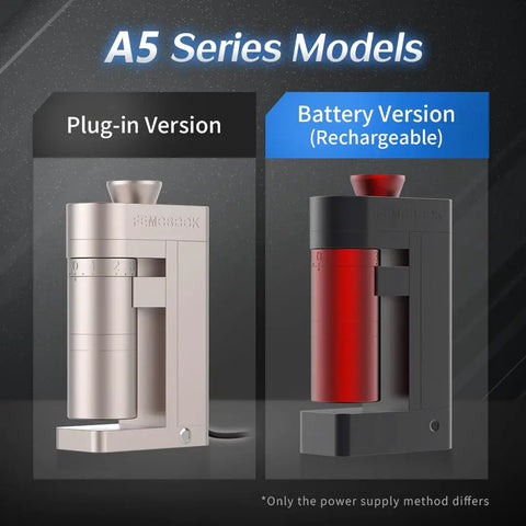Top Tier Plug In Electric Burr Coffee Grinder With 53 Mm Stainless Steel Conical Burrs and Nitty Gritty Infinite Adjustment for Dope Single Dose Espresso and Reliable Daily Grinds showing plug-in and battery versions.