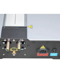 Compact Infrared Acrylic Bender For Plastic Sheets And Organic Boards Featuring Adjustable Heat Settings Plus Circulating Water Cooling view of control panel and coolant connections.