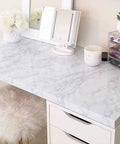Desk with White Grey Faux Marble Contact Paper, showing Marble Contact Paper For Countertops Peel And Stick Self Adhesive Waterproof