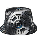 Fresh Unisex Black Bucket Hat With Dope Graphic Print And Super Lightweight Breathable Polyester Twill Fabric Easy Foldable Sun Hat For Chill Outdoor Vibes featuring gear print design