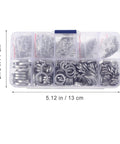 600 Piece Stainless Steel Spring Lock Washer Kit To Prevent Loosening And Handle Alternating Load For Industrial And Home Fastening Projects Includes DIY Friendly Repair Washers For Mechanical Assembly in a plastic compartment box.