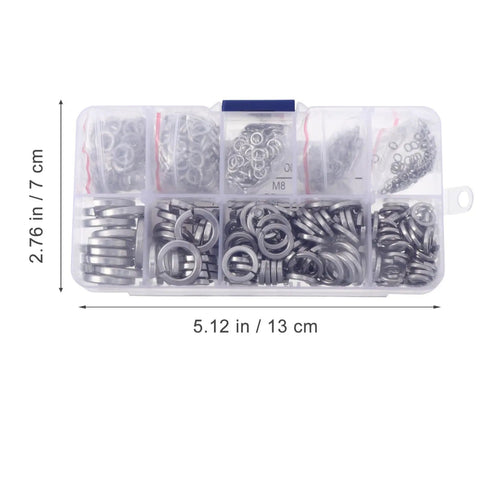 600 Piece Stainless Steel Spring Lock Washer Kit To Prevent Loosening And Handle Alternating Load For Industrial And Home Fastening Projects Includes DIY Friendly Repair Washers For Mechanical Assembly in a plastic compartment box.