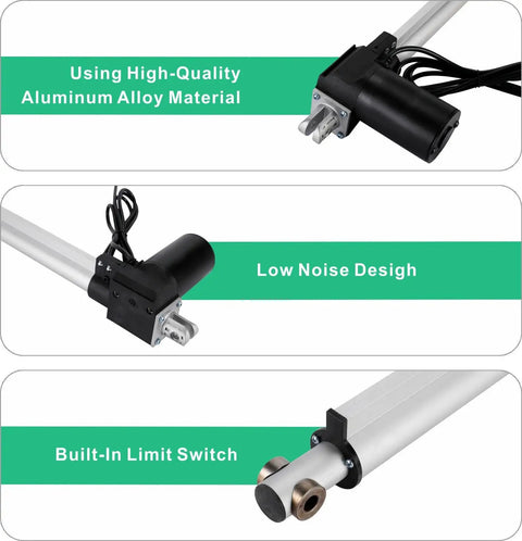 Heavy Duty Linear Actuator With DC 12V Or 24V Electric Motor delivering smooth travel; features aluminum alloy, low noise design, and limit switch.