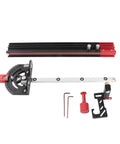Pro Grade Table Saw Miter Guide With 13 Positive Angle Stops, Extendable Fence From 20 To 36 Inches, seen disassembled, aluminum components